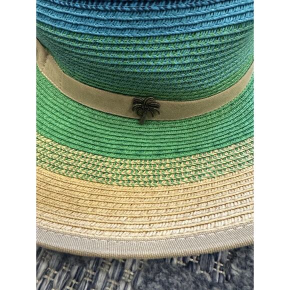 Sun N’ Sand Womens Straw Wide Brim Hat UPF 50+ Protection Blue Green Natural EUC main image 6